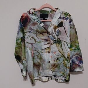 Yansi Fugel Multicolor Abstract Print Button-Front Blouse 23" Ptp